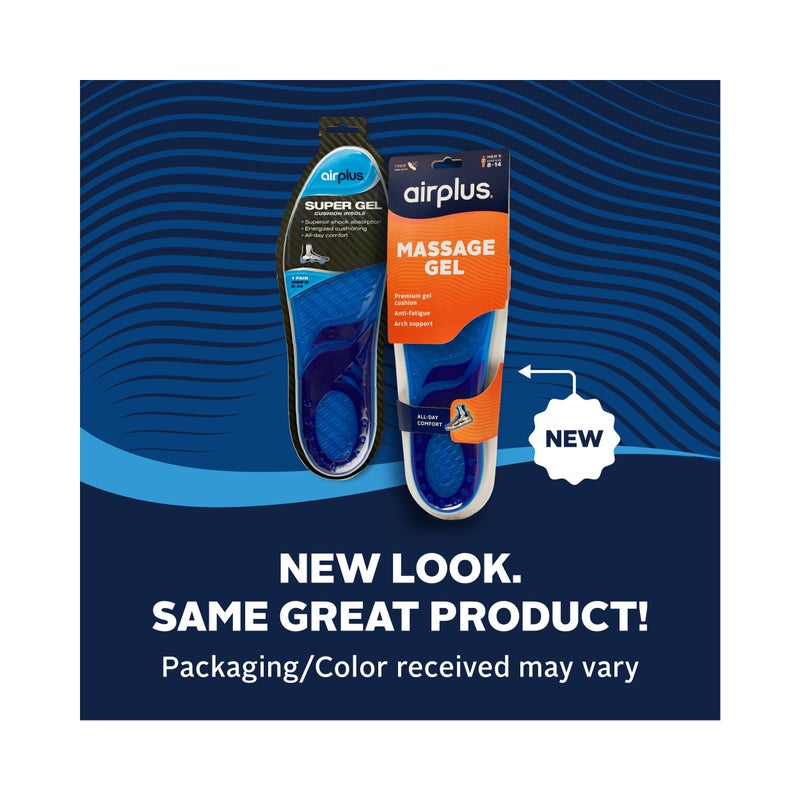 أير بلس نعل داخلي مبطن من Airplus Super Gel لمقاسات أحذية الرجال 8-14 - مناطق جل ممتصة للصدمات مريحة طوال اليوم ووسادة قدم كاملة الطول ملائمة للأحذية الرياضية الكاجوال وأحذية العمل - Image 2